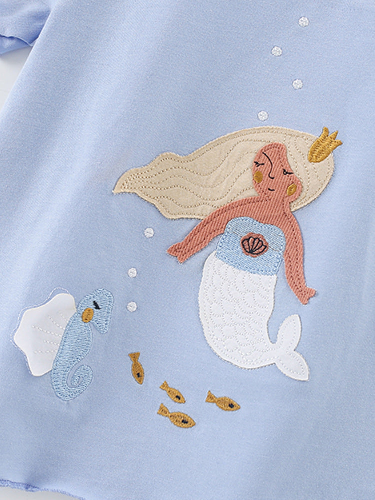 Mermaid Embroidered Blue Set