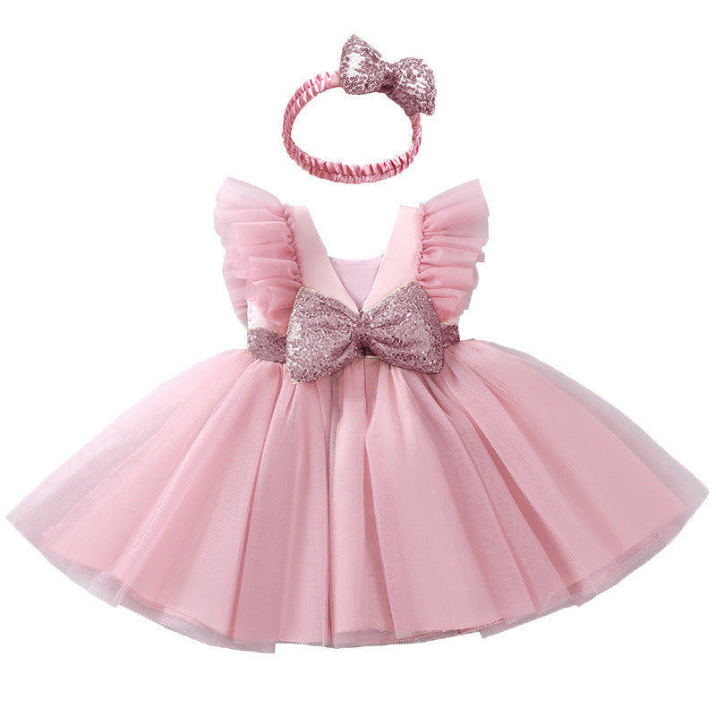 Mesh flying sleeve fluffy dress