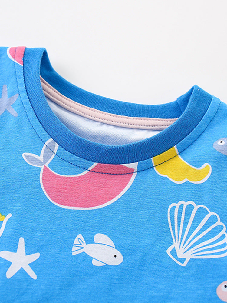 Cartoon marine animal blue two-piece set