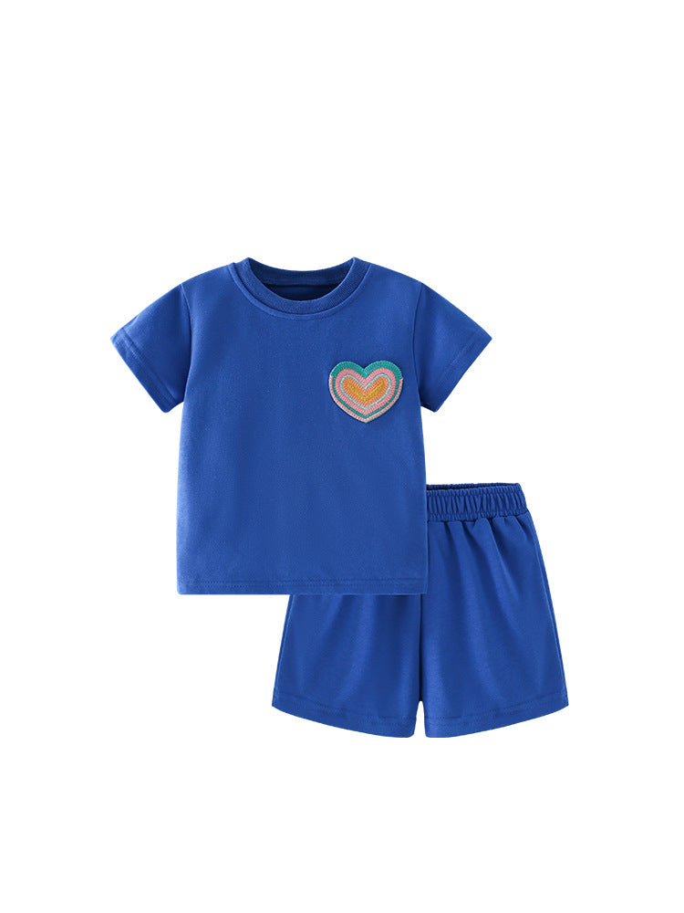 Love Embroidery Blue Summer Two Piece Set
