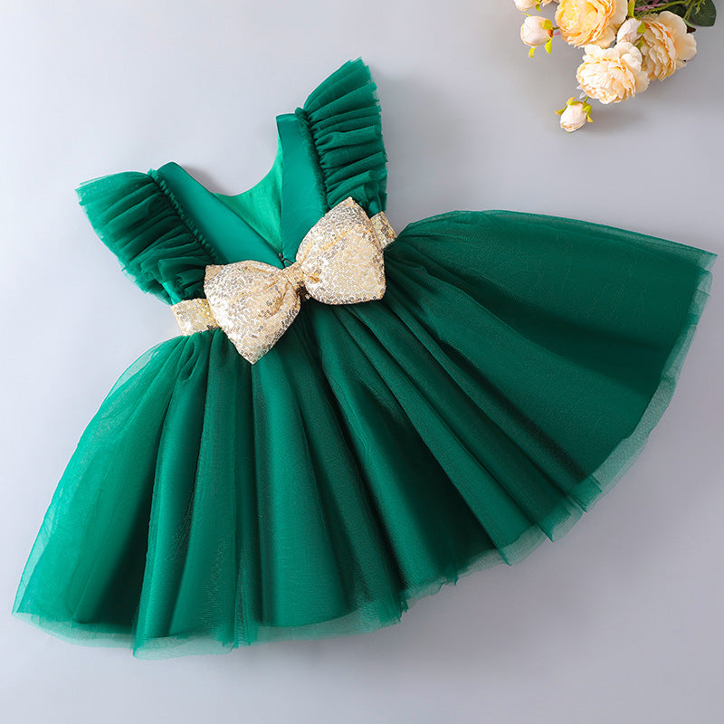 Mesh flying sleeve fluffy dress
