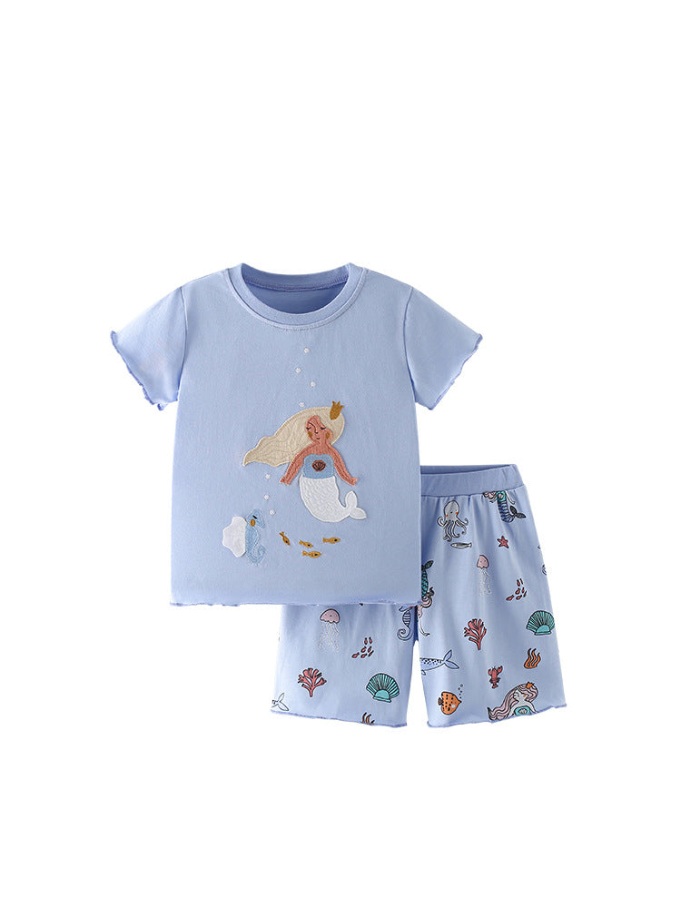 Mermaid Embroidered Blue Set