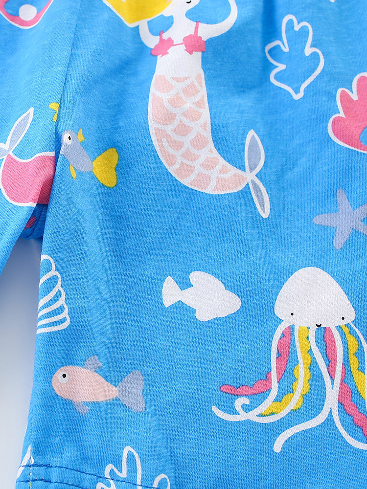 Cartoon marine animal blue two-piece set