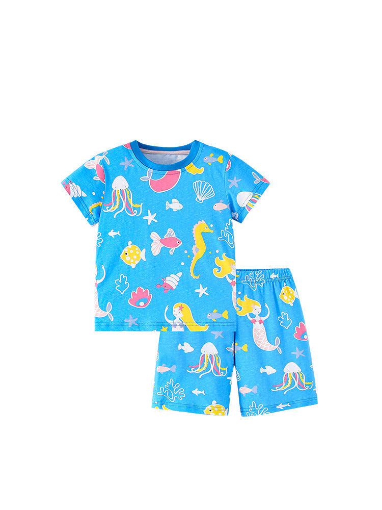 Cartoon marine animal blue two-piece set