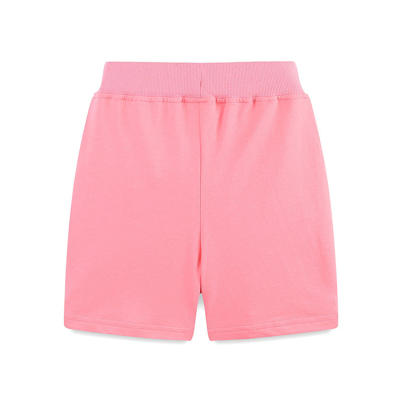 Pink small flower five quarter pants