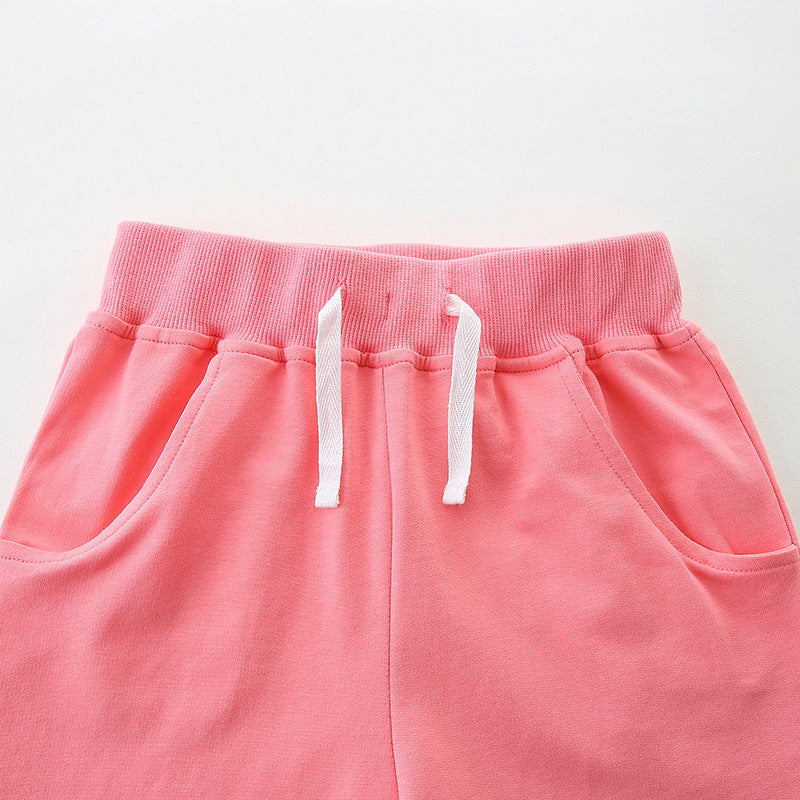 Pink small flower five quarter pants
