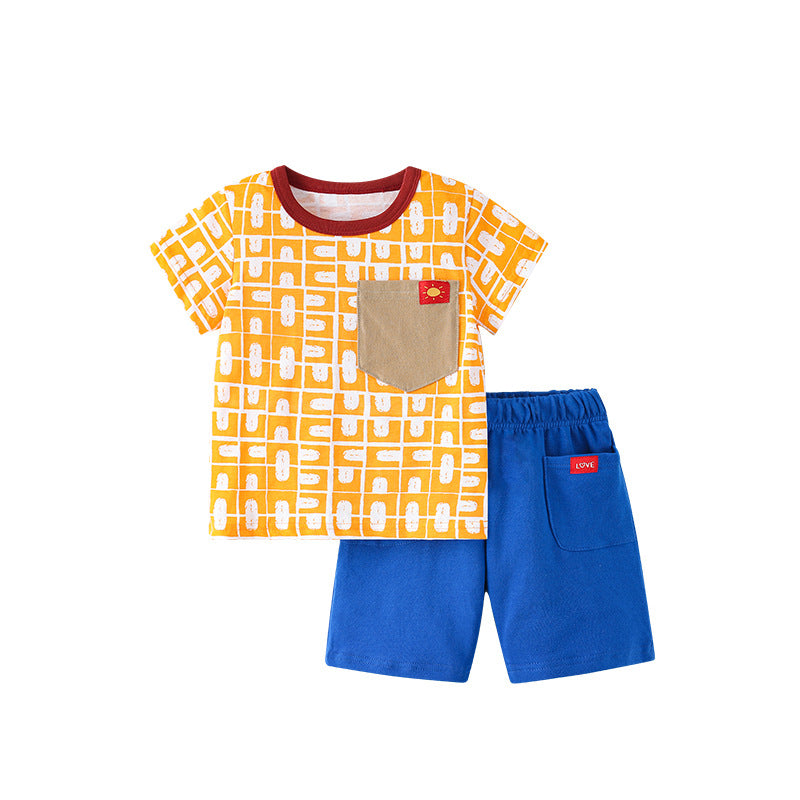 Grid yellow blue two-piece set