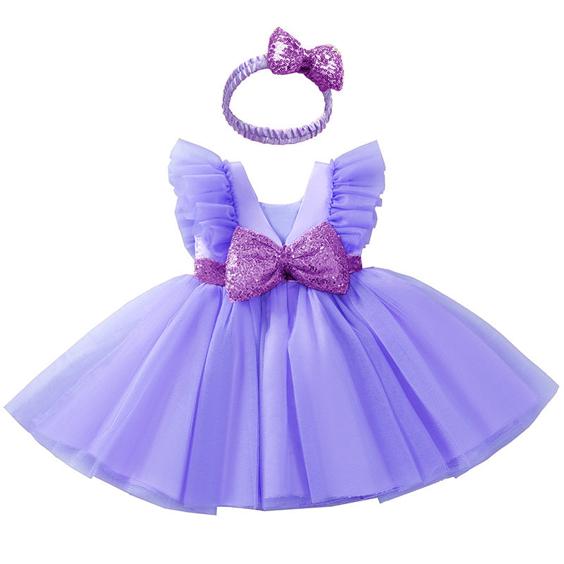 Mesh flying sleeve fluffy dress