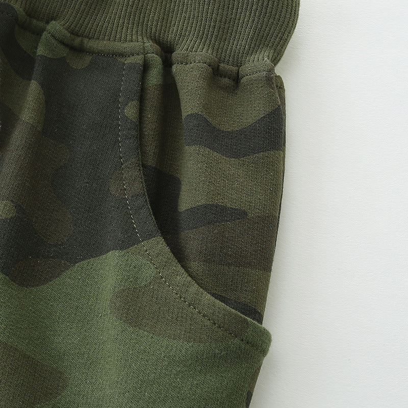 Military green camouflage shorts