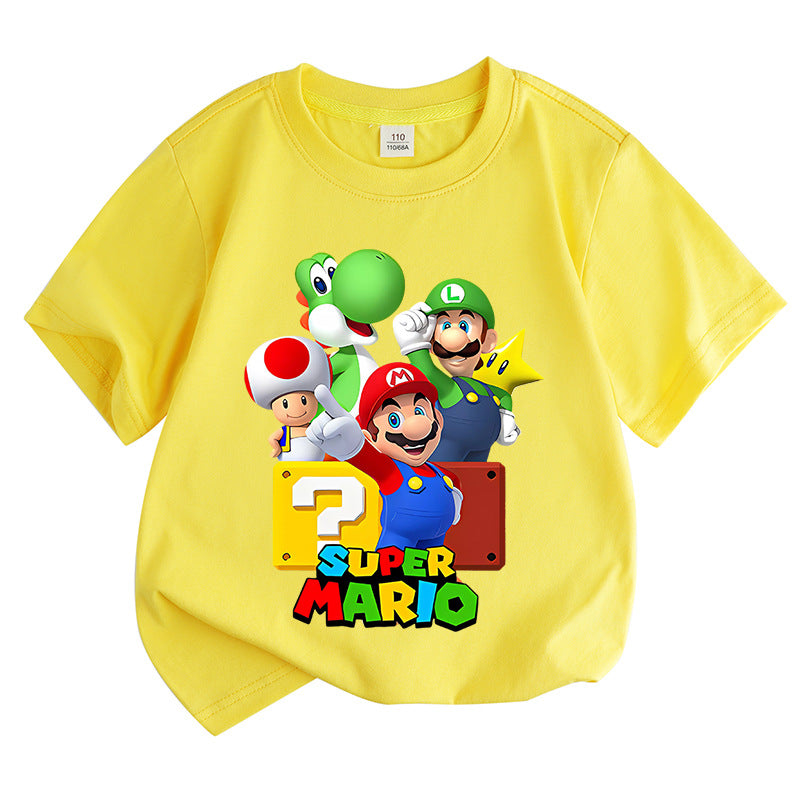 Super Mario Bros. round neck pure cotton short sleeved T-shirt for children