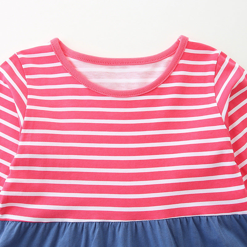 Striped color blocked long sleeved skirt