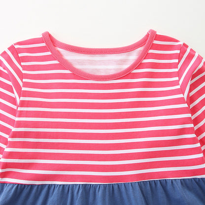 Striped color blocked long sleeved skirt