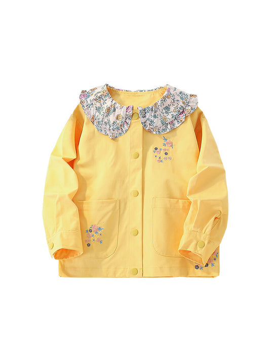 Yellow embroidered ruffle collar top