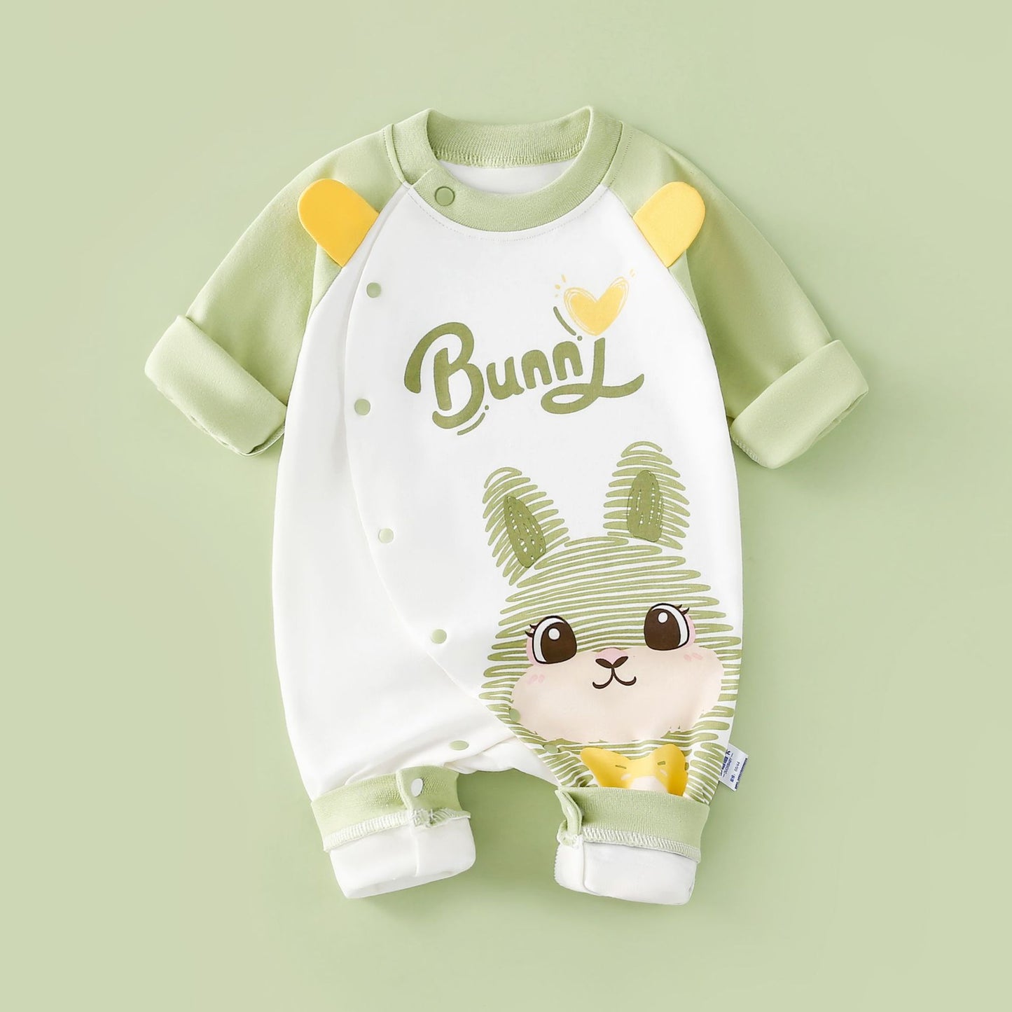 Green line rabbit long sleeved jumpsuit