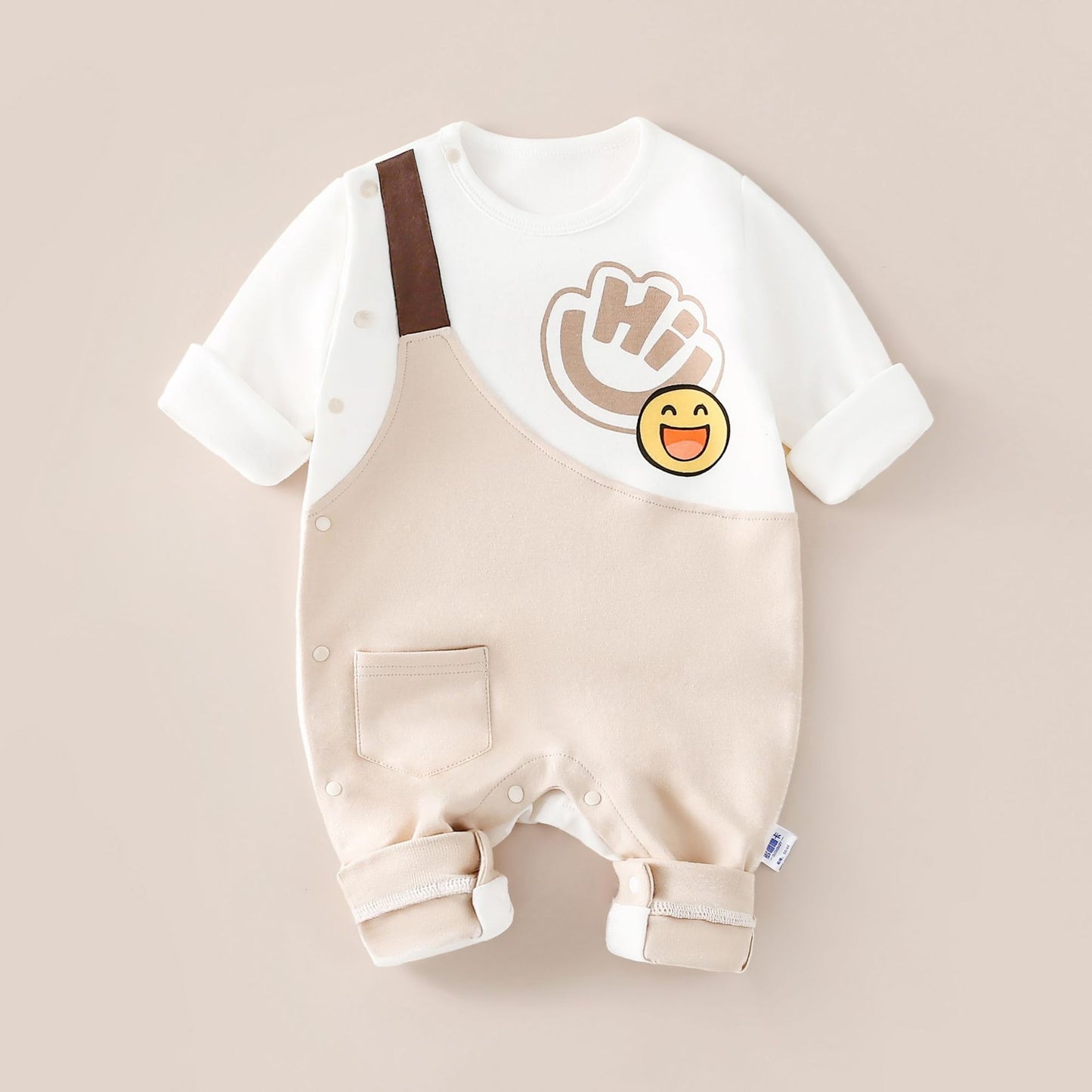 Coffee colored smiley face long sleeved jumpsuit
