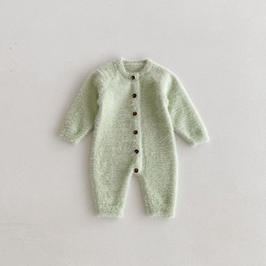 green soft button romper