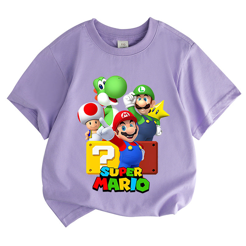 Super Mario Bros. round neck pure cotton short sleeved T-shirt for children