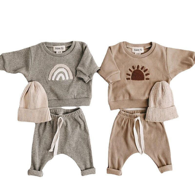 Sun Rainbow Round Neck Hoodie for Infants and Young Children