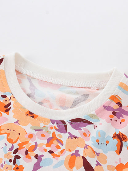 Round neck orange printed dress