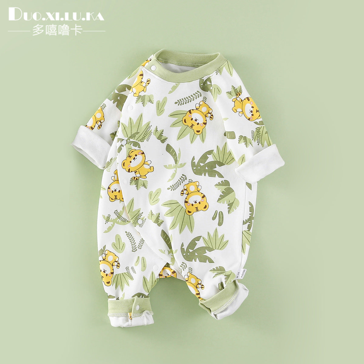 Green tiger long sleeved jumpsuit