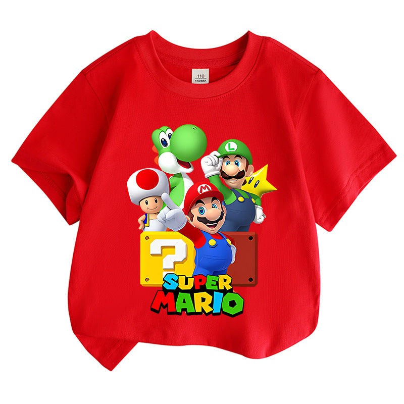 Super Mario Bros. round neck pure cotton short sleeved T-shirt for children