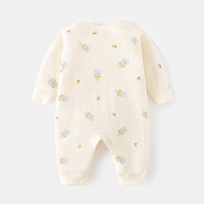 Baby bottle yellow side opening button romper
