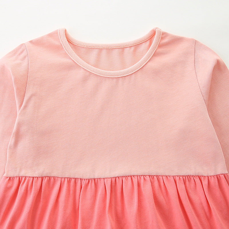 Pink patchwork long sleeved drawstring dress