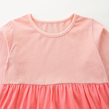 Pink patchwork long sleeved drawstring dress