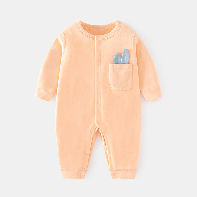 Orange rabbit ear button long sleeved jumpsuit