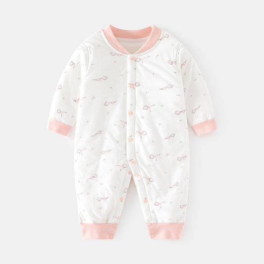 Thick pink dancing figurine button climbing suit