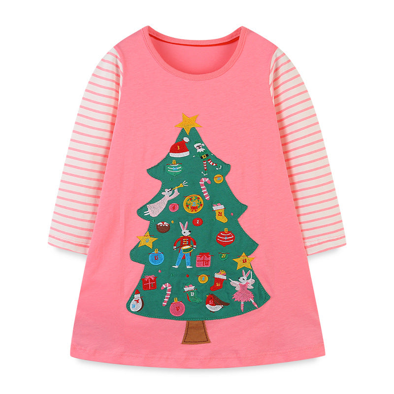 Striped sleeve Christmas tree round neck skirt