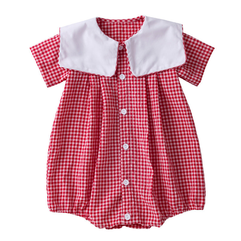 red Square collar checkered short sleeved shirt