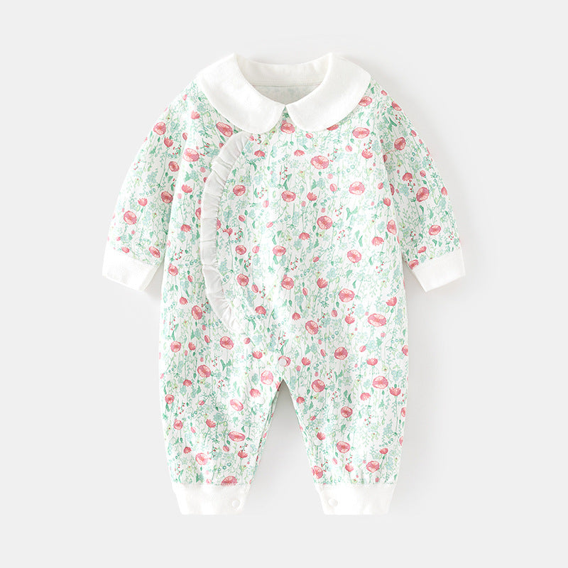 Collar flower long sleeved jumpsuit