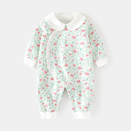 Collar flower long sleeved jumpsuit
