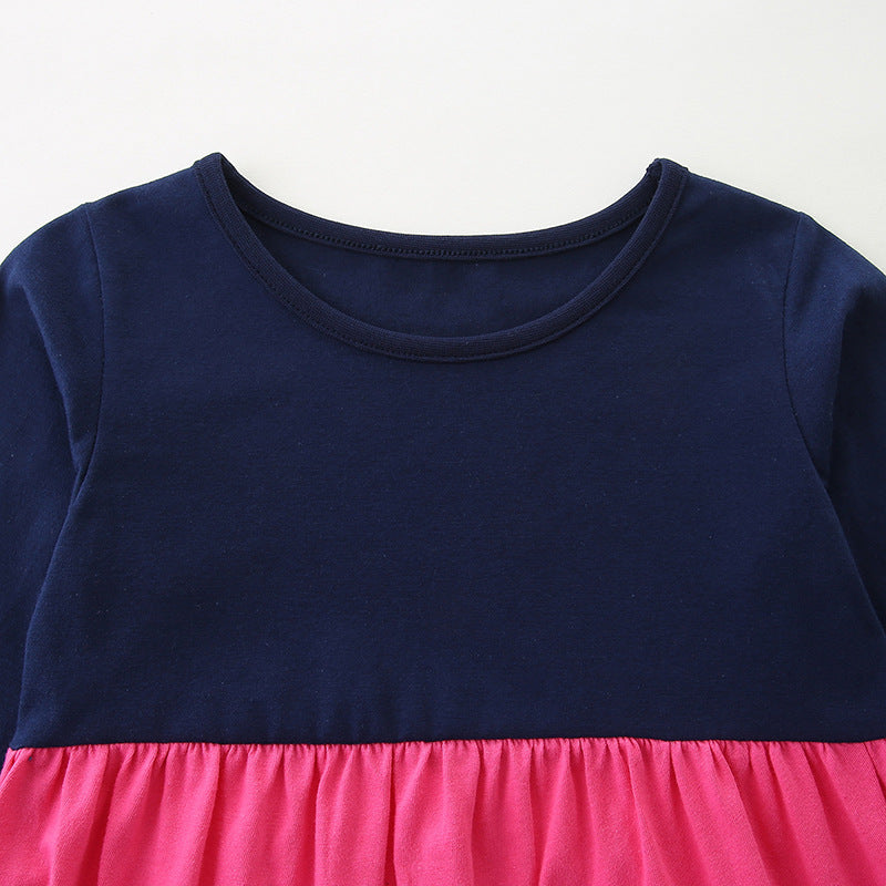 Black, pink, blue cake color blocked long sleeved skirt