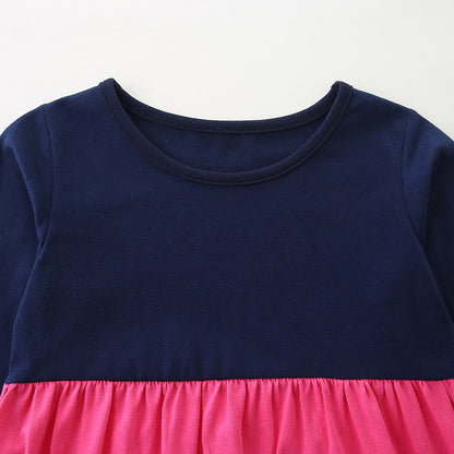 Black, pink, blue cake color blocked long sleeved skirt