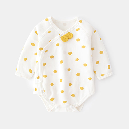 Yellow polka dot double button triangular romper