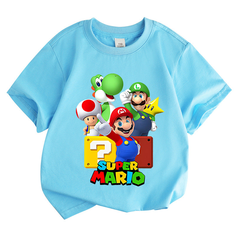 Super Mario Bros. round neck pure cotton short sleeved T-shirt for children