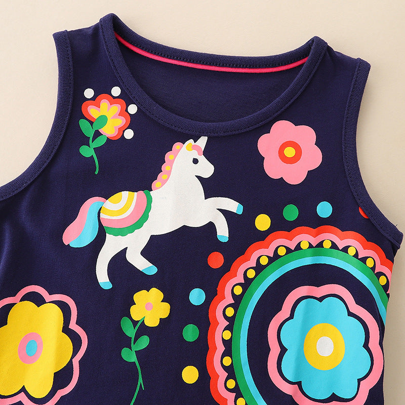 Unicorn cartoon black vest dress