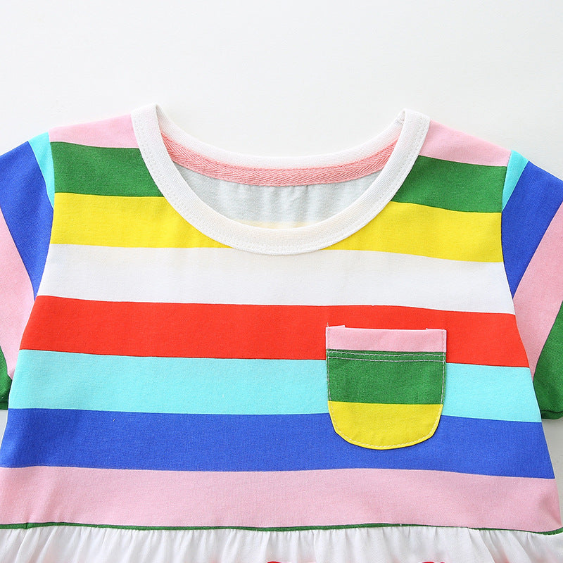 Striped rainbow short sleeved round neck skirt