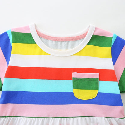 Striped rainbow short sleeved round neck skirt
