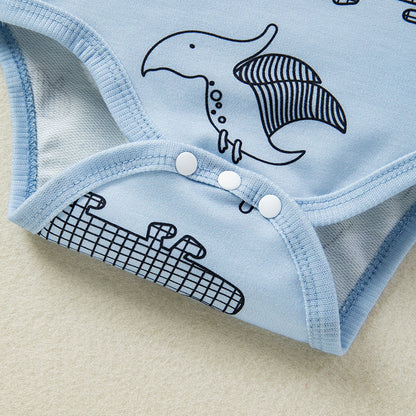 Blue cartoon whale triangle romper