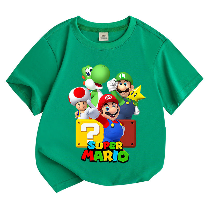 Super Mario Bros. round neck pure cotton short sleeved T-shirt for children