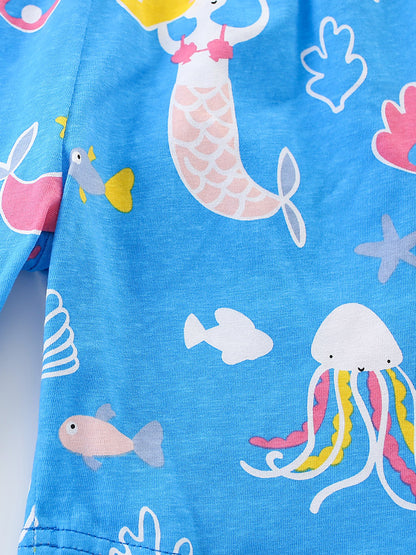 Cartoon marine animal blue two-piece set