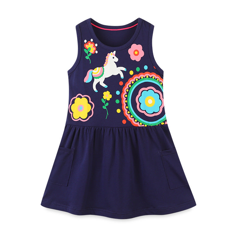 Unicorn cartoon black vest dress