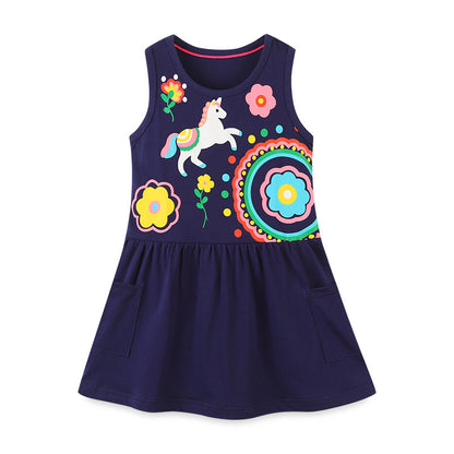 Unicorn cartoon black vest dress