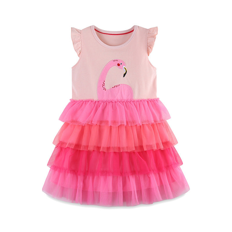 Round neck chiffon dress flamingo
