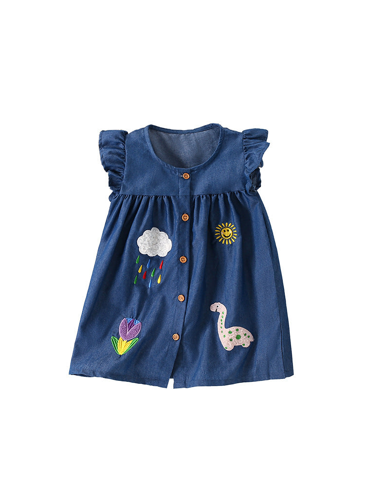 Round neck button sleeveless floral dress