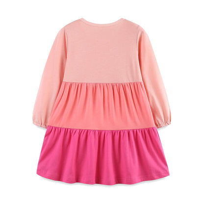 Pink patchwork long sleeved drawstring dress