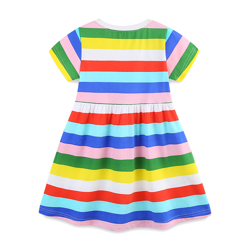 Striped rainbow short sleeved round neck skirt